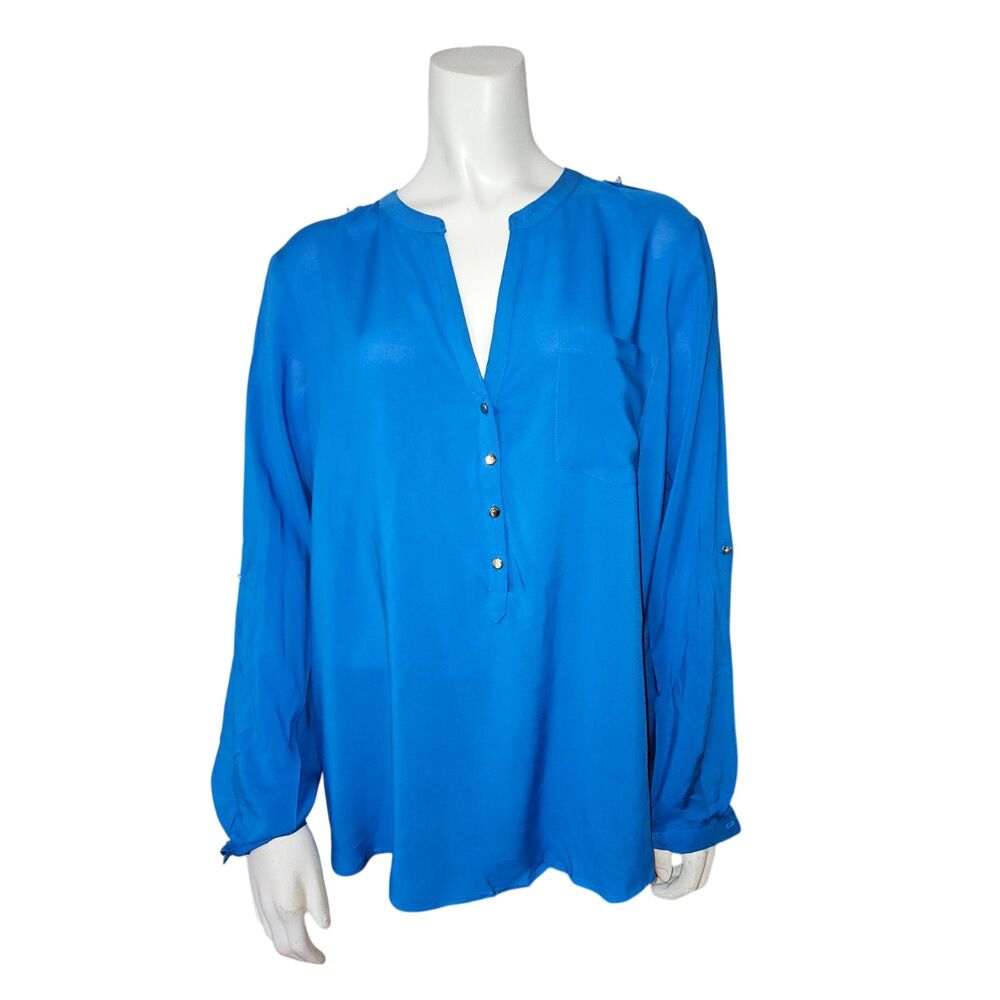 Apt 9 Bright Blue Pullover Blouse with Roll Up Sleeves Womens Size Large NEW